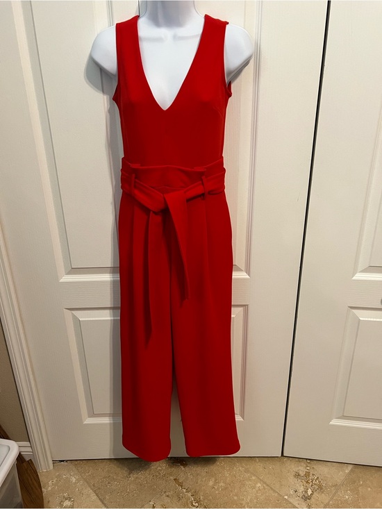 Anthropologie Pants - Anthropologie Vibrant Red Sleeveless V-Neck Tie-Waist Jumpsuit